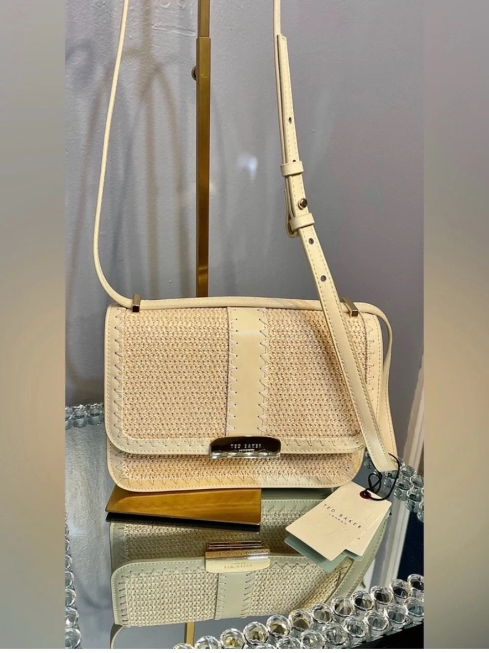 Ted Baker Pale Yellow Woven Crossbody Bag